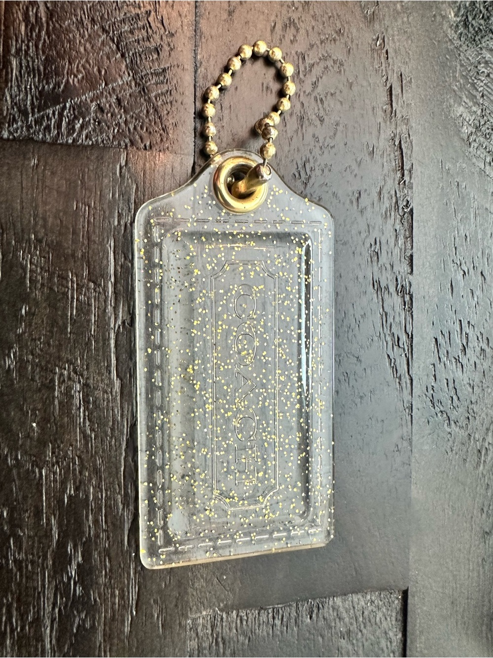 Coach Poppy Clear Glitter Key Tag with Gold tone Bead Chain